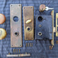 Antique Vintage Old Salvaged Reclaimed "Penn" Exterior Entry Commercial grade Door Set Bronze Brass Knob Plate Lock Lockset Key