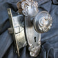 10 available CLEANED Antique Vintage Old Salvaged Reclaimed Art Nouveau "Sargent" Steel Door Set Knob Brass Plate Lock Lockset