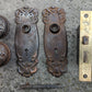10 available CLEANED Antique Vintage Old Salvaged Reclaimed Art Nouveau "Sargent" Steel Door Set Knob Brass Plate Lock Lockset