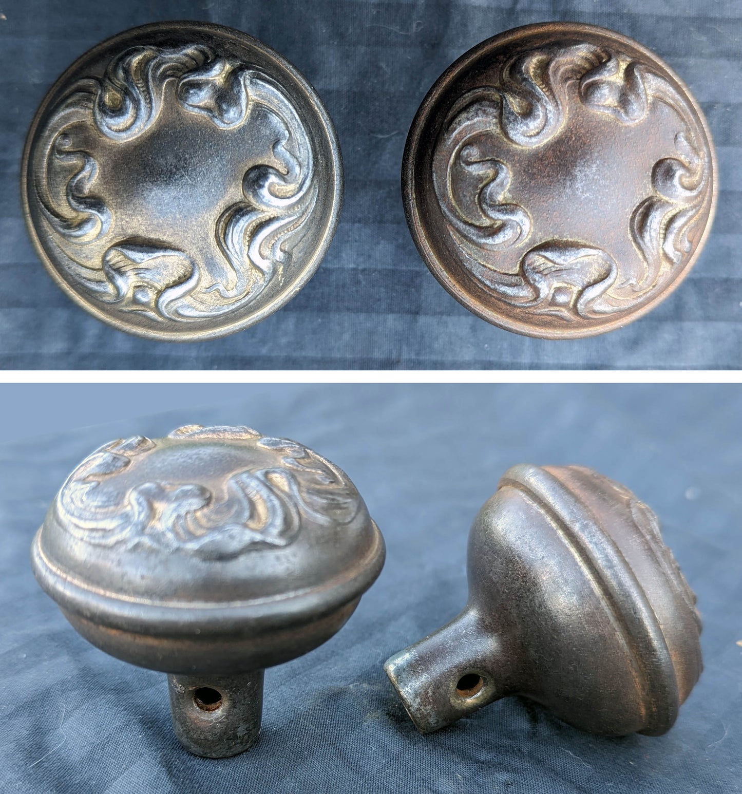 10 available CLEANED Antique Vintage Old Salvaged Reclaimed Art Nouveau "Sargent" Steel Door Set Knob Brass Plate Lock Lockset