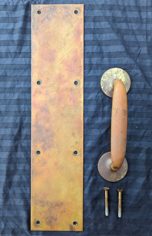 3.5"x15" Antique Vintage Old Reclaimed Salvaged SOLID Cast Bronze Entry Exterior Door Handle Push Pull Plate