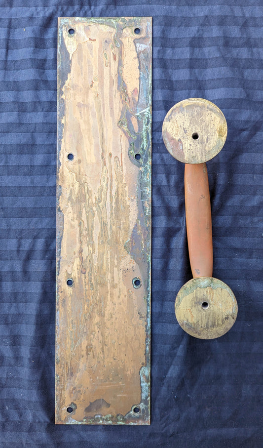 3.5"x15" Antique Vintage Old Reclaimed Salvaged SOLID Cast Bronze Entry Exterior Door Handle Push Pull Plate