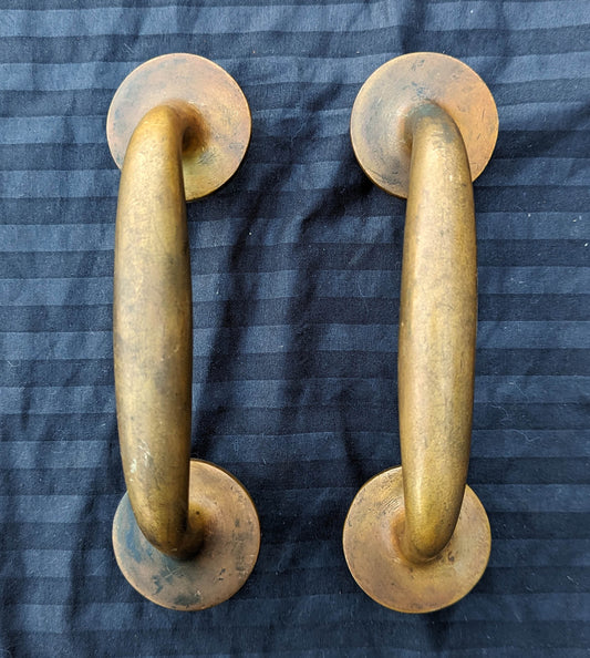 HEAVY! Pair 7.5" Antique Vintage Old Reclaimed Salvaged SOLID Cast Bronze Entry Exterior Door Handles Pulls