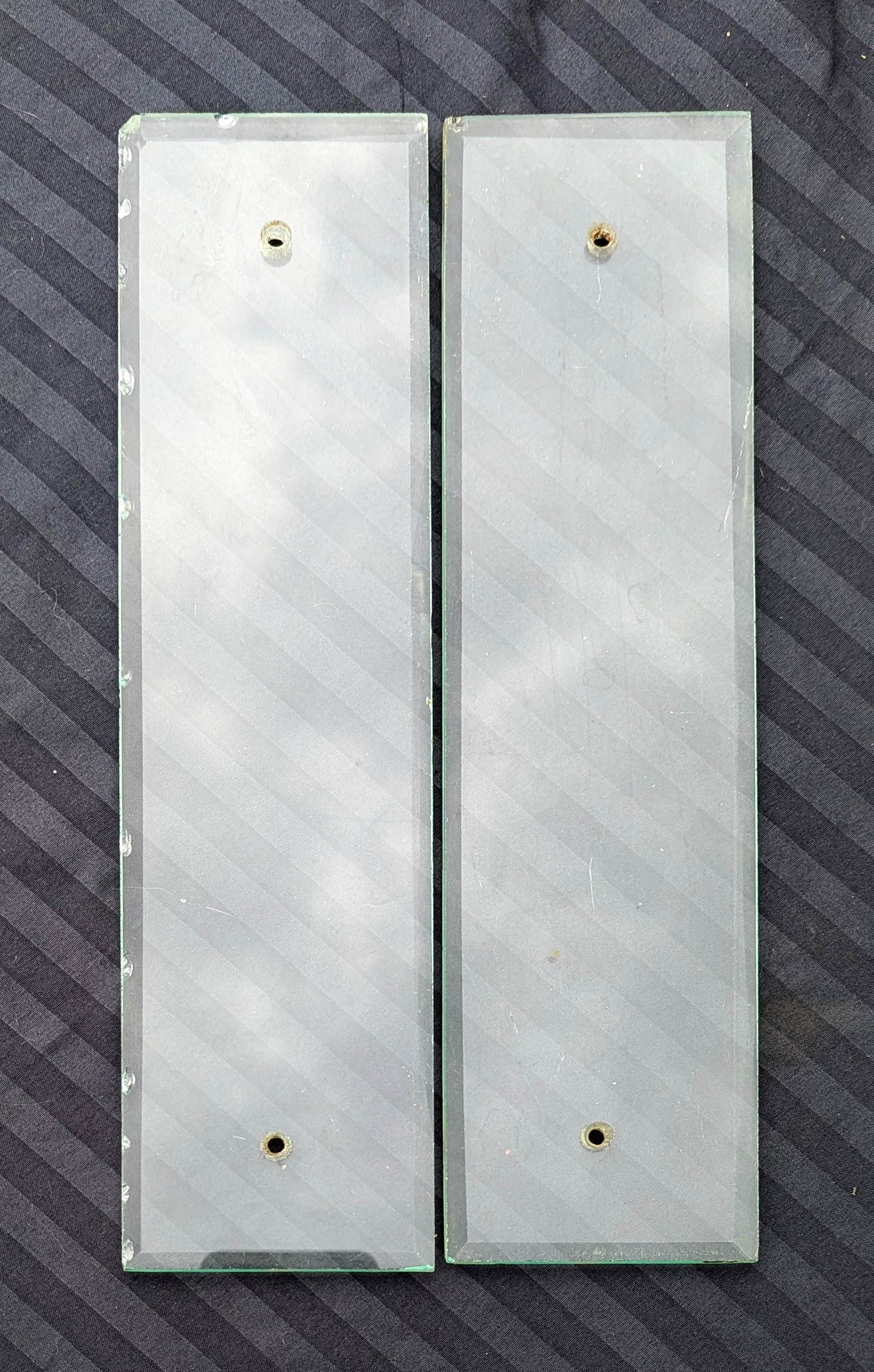 2 available Pair 3.5"x12" Antique Vintage Old Beveled Glass Swinging Door Push Finger Plates