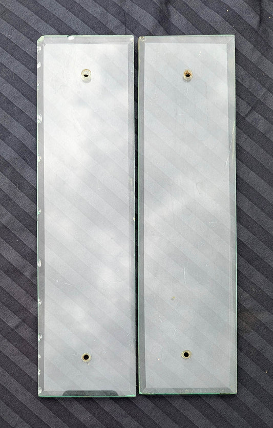 Pair 3.5"x12" Antique Vintage Old Beveled Glass Swinging Door Push Finger Plates