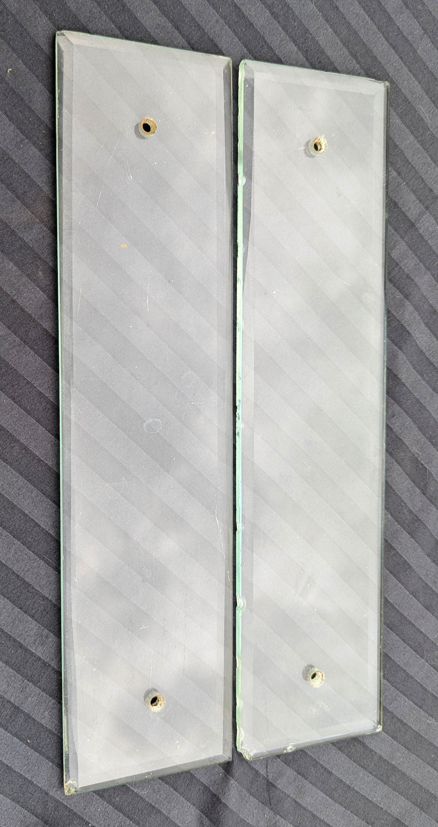 2 available Pair 3.5"x12" Antique Vintage Old Beveled Glass Swinging Door Push Finger Plates