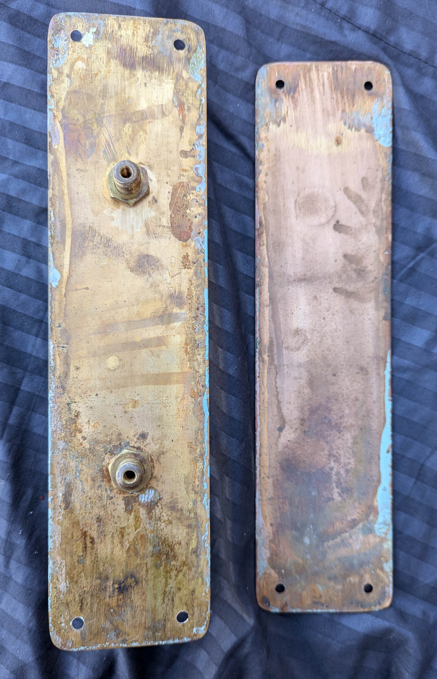 Pair 3"x12" Antique Vintage Old Reclaimed Salvaged SOLID Bronze Entry Exterior Swinging Door Handle Push Pull Plate Set