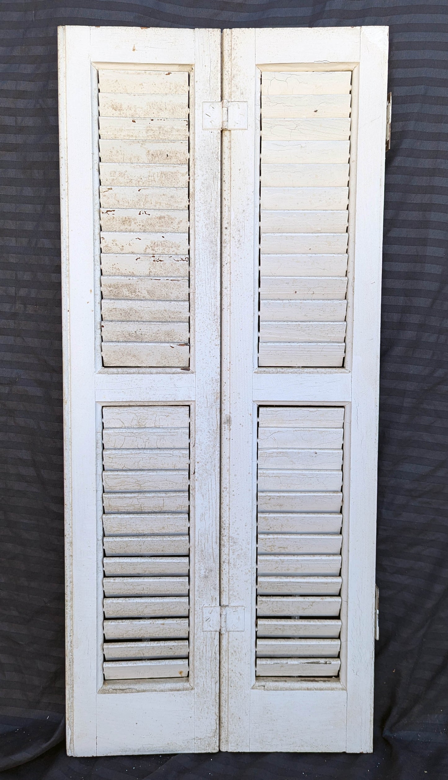 2 available Pair 28"x33" Antique Vintage Old SOLID Wood Wooden Bifold Window Shutter Plantation Style Adjustable Louver