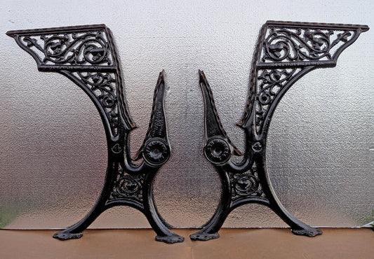 Pair of Antique Vintage "American S P Co" Old Ornate Metal Cast Iron Student Child School Desk Table Ends Sides Legs Brackets