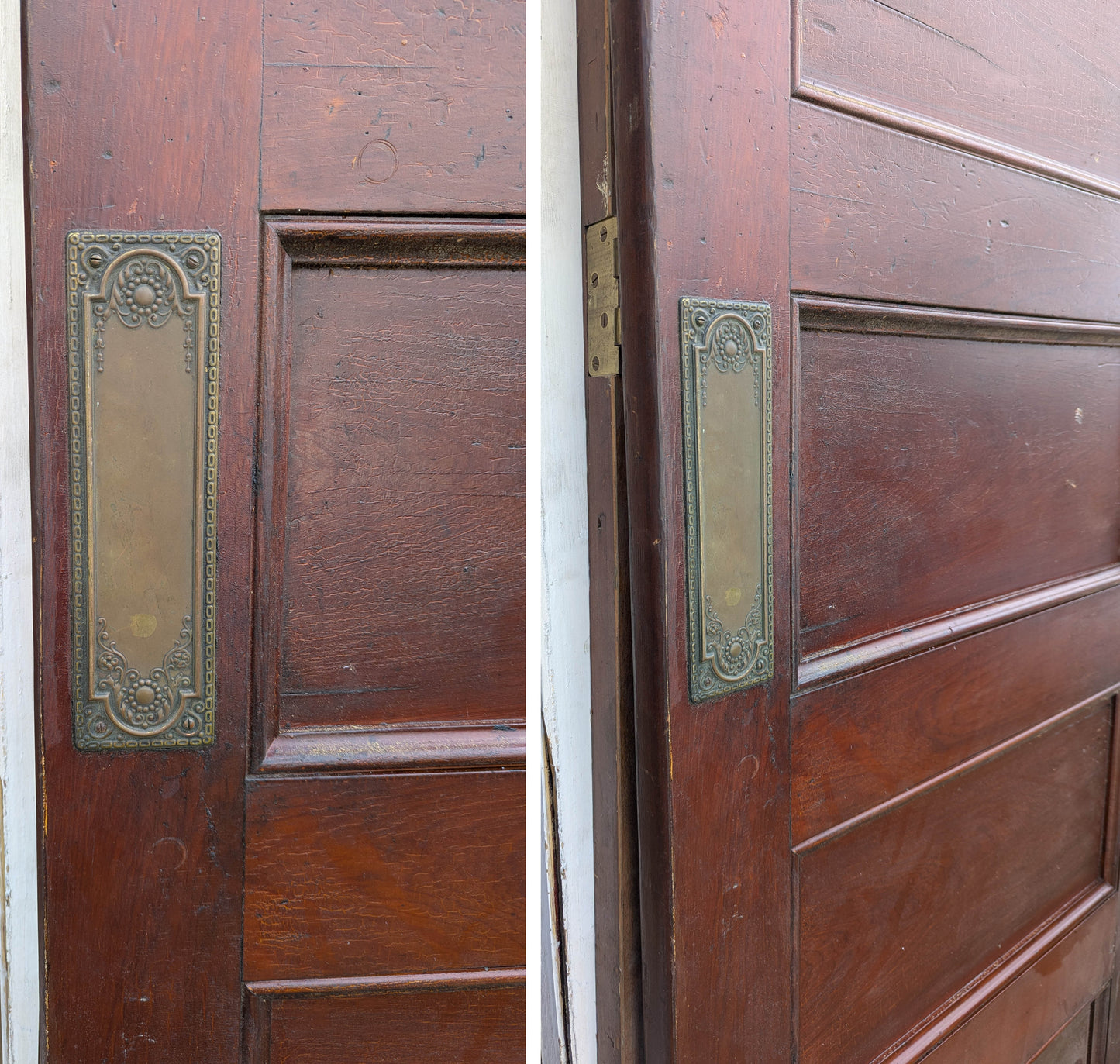 Pair of 3"x10" Antique Vintage Old Salvaged Reclaimed Victorian Neo Classical SOLID Brass Swinging Door Push Plates