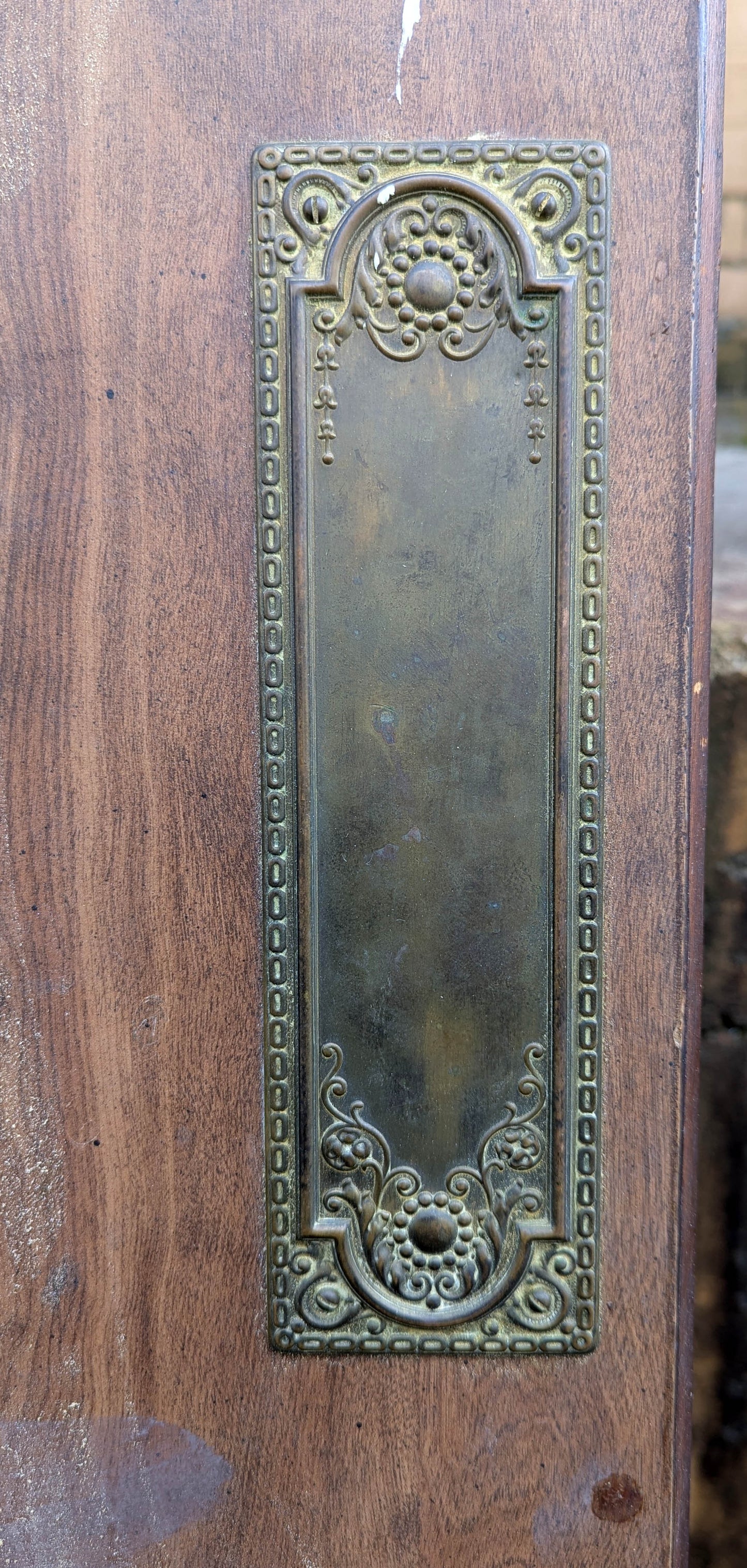 Pair of 3"x10" Antique Vintage Old Salvaged Reclaimed Victorian Neo Classical SOLID Brass Swinging Door Push Plates