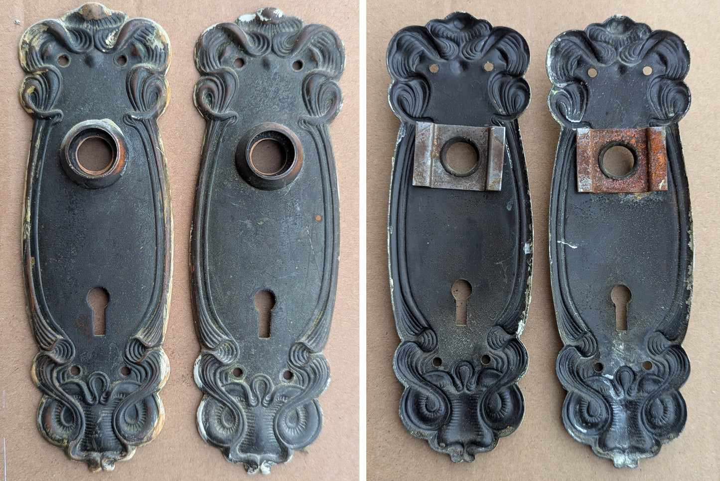 Antique Vintage Old Salvaged Reclaimed Art Nouveau "Sargent" SOLID Brass Door Set Knob Brass Plate Lock Lockset
