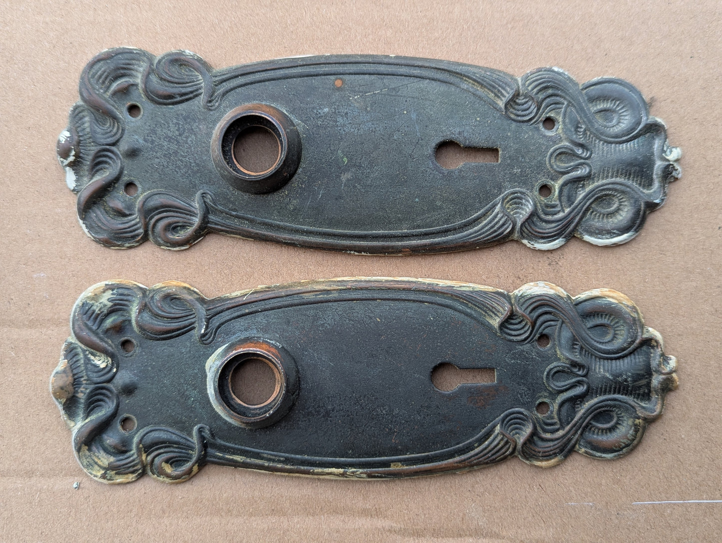 Antique Vintage Old Salvaged Reclaimed Art Nouveau "Sargent" SOLID Brass Door Set Knob Brass Plate Lock Lockset