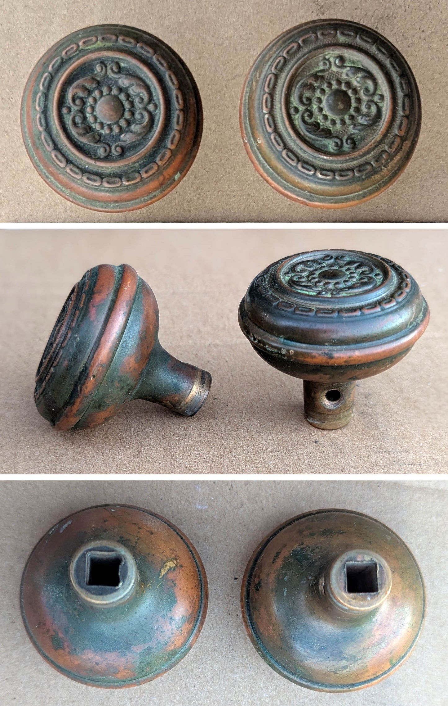 Antique Vintage Old Salvaged Reclaimed Victorian Green Revival "Sargent" SOLID Brass Door Set Knob Brass Plate Lock Lockset