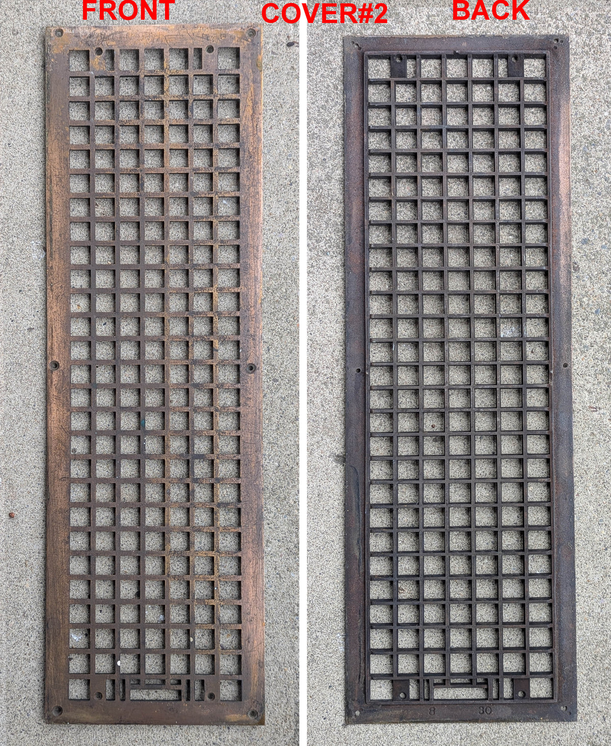 2 available 10"x32" Antique Vintage Salvaged Reclaimed Bronze Cast Iron Steel Floor Wall Heat Register Vent Cover Plate Grille Panel