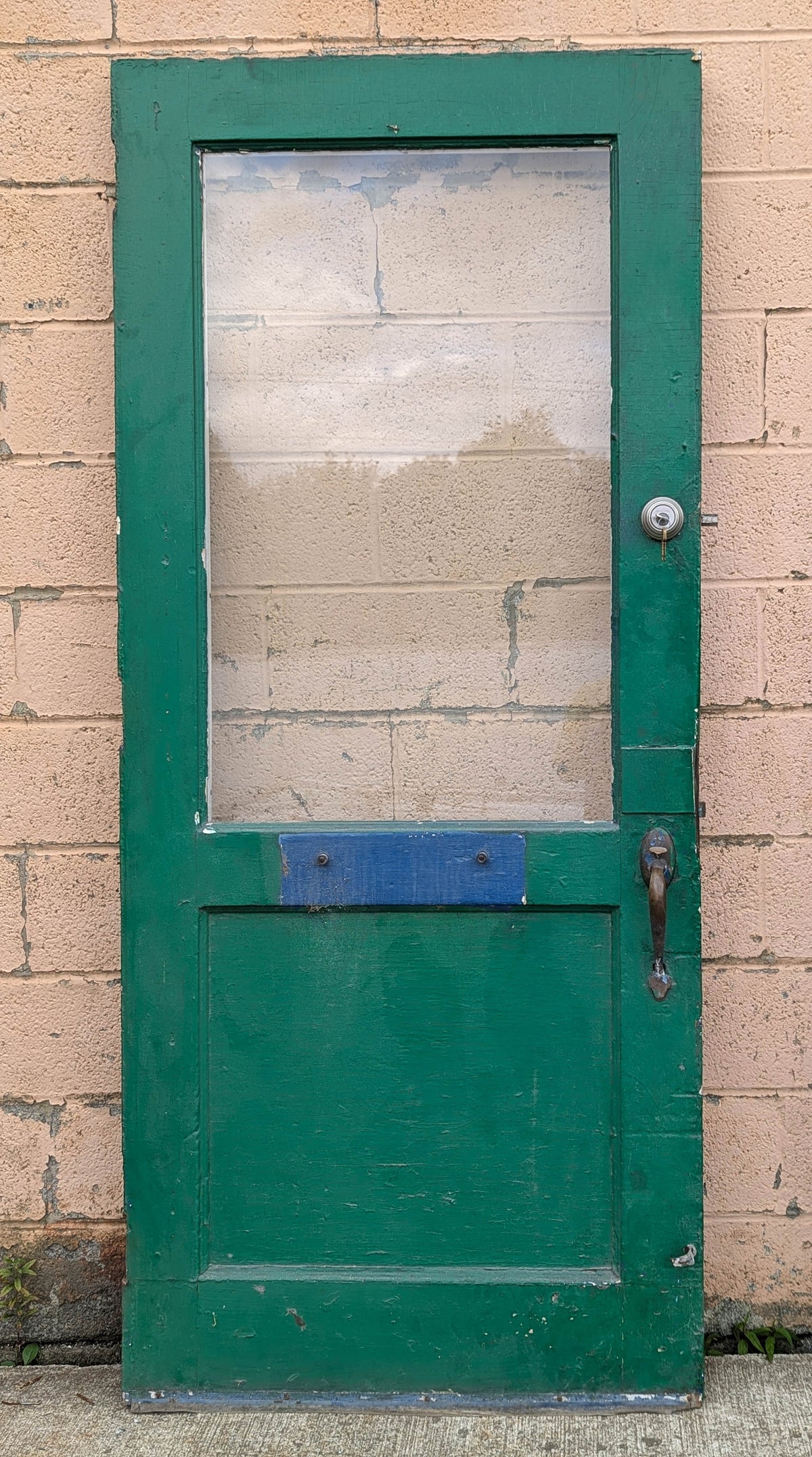 2 available 36"x82"x1.75" Antique Vintage Old Reclaimed Salvaged Wood Wooden Entry Exterior Door Half Length Window Tempered Glass Pane Lite Panel Hardware