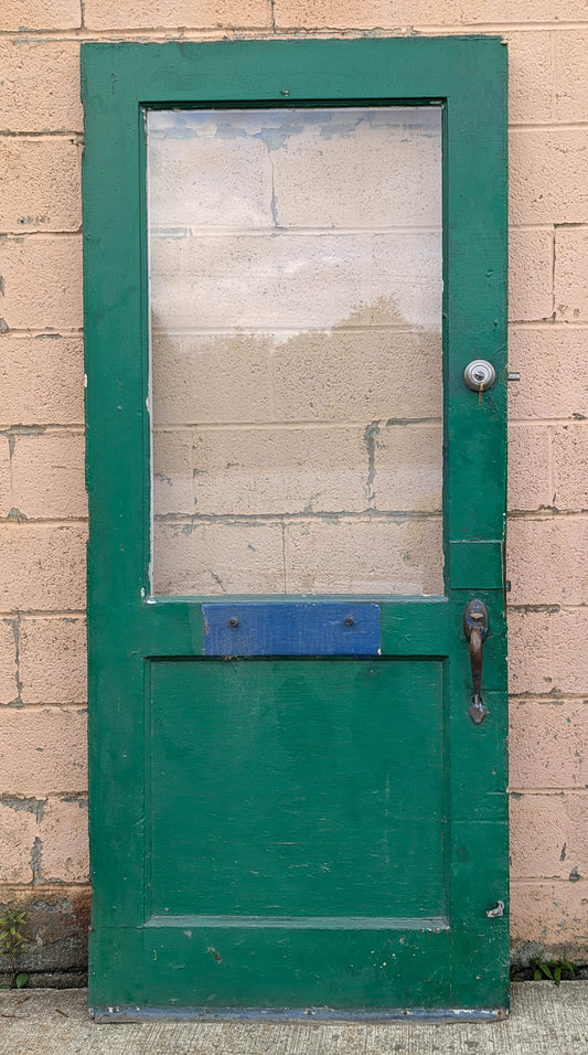 2 available 36"x82"x1.75" Antique Vintage Old Reclaimed Salvaged Wood Wooden Entry Exterior Door Half Length Window Tempered Glass Pane Lite Panel Hardware