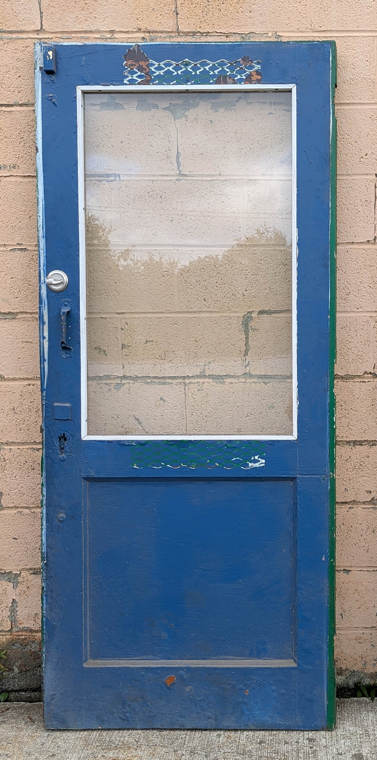 2 available 36"x82"x1.75" Antique Vintage Old Reclaimed Salvaged Wood Wooden Entry Exterior Door Half Length Window Tempered Glass Pane Lite Panel Hardware