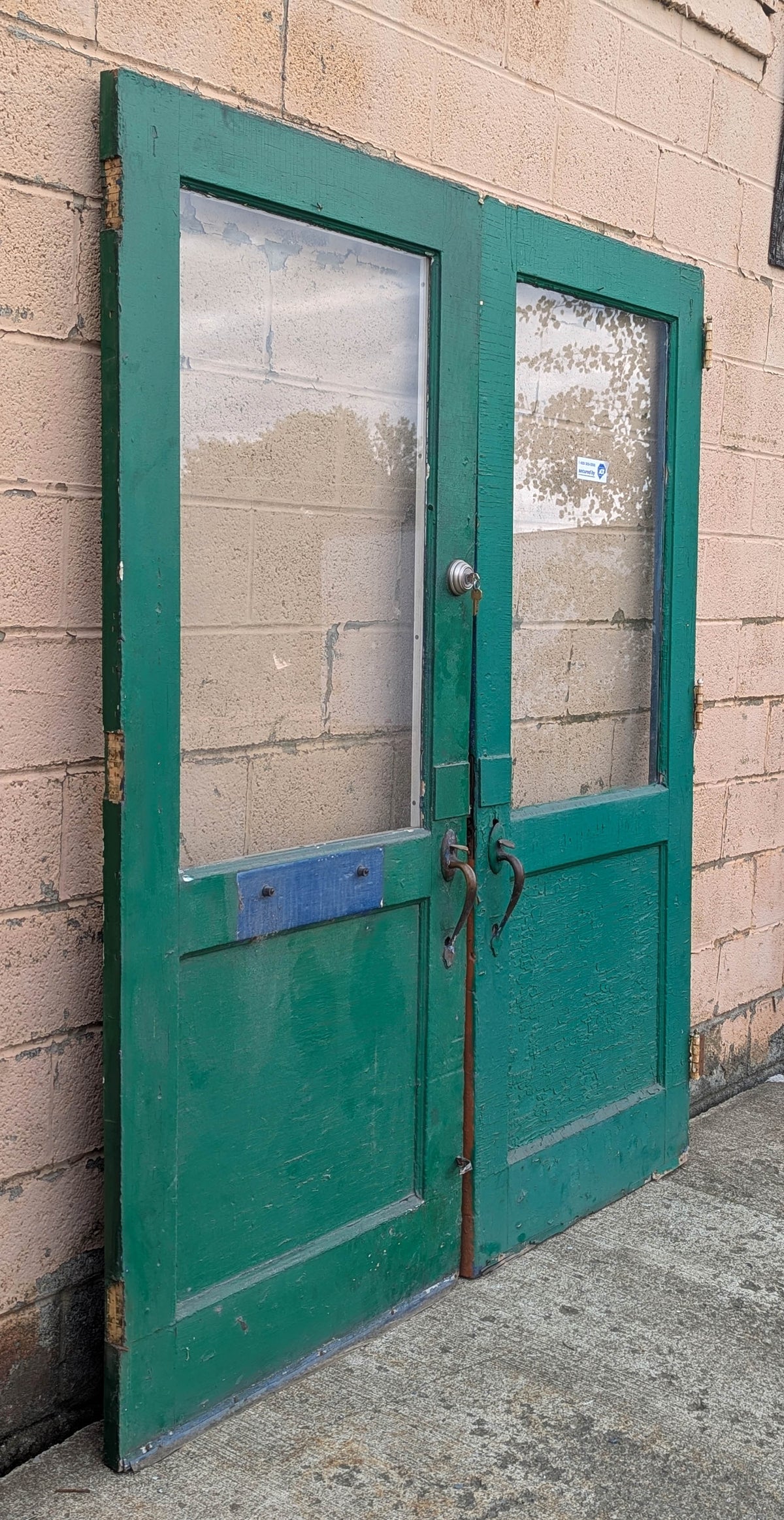 2 available 36"x82"x1.75" Antique Vintage Old Reclaimed Salvaged Wood Wooden Entry Exterior Door Half Length Window Tempered Glass Pane Lite Panel Hardware