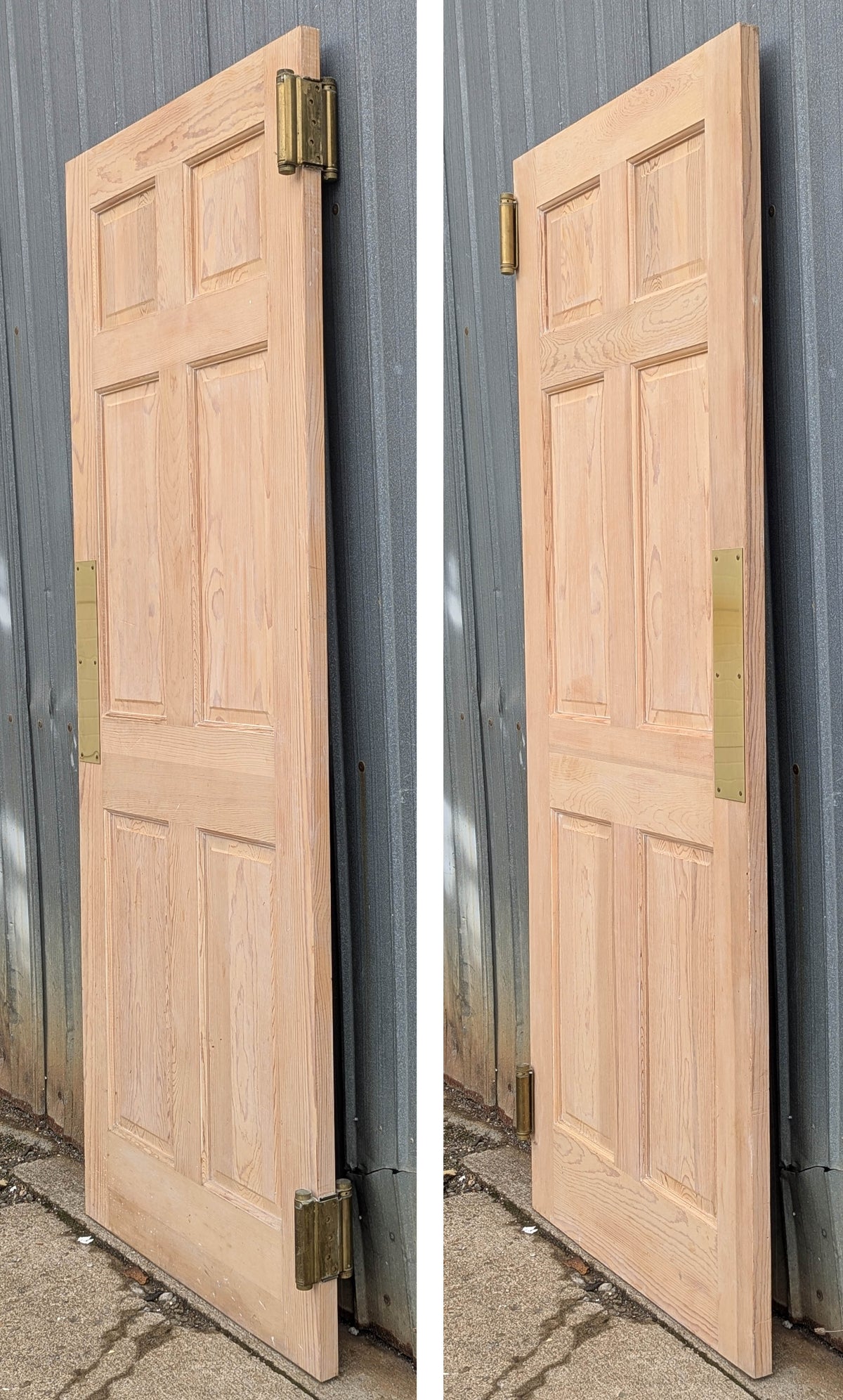 32"x79" Vintage Old Reclaimed Salvaged Swinging Interior SOLID Wood Wooden Door 6 Panels Colonial Style Double Action Hinges Push Plates