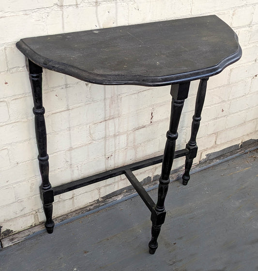Vintage Old Antique Solid Wood Wooden Half Round Semi Circle Lamp End Side Pedestal Table Plant Stand