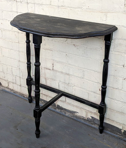 Vintage Old Antique Solid Wood Wooden Half Round Semi Circle Lamp End Side Pedestal Table Plant Stand