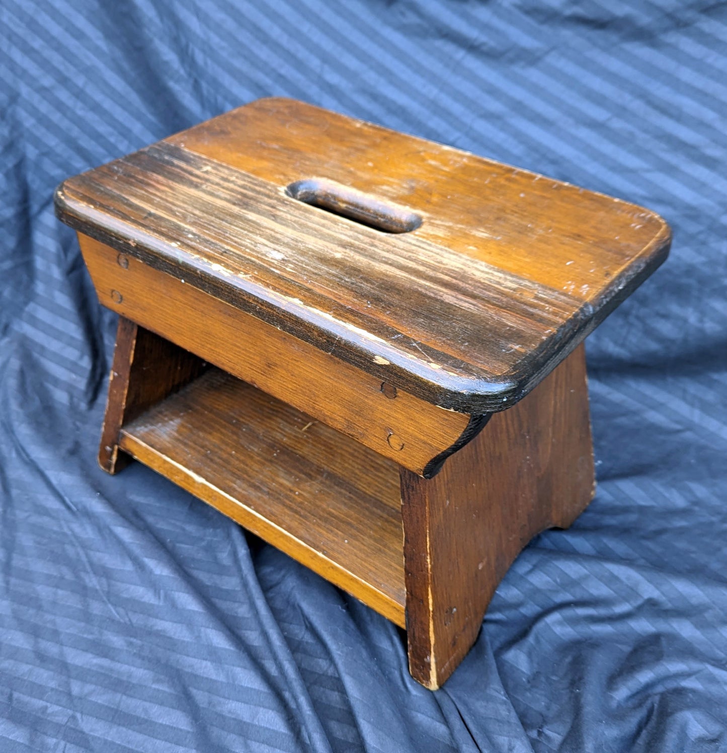Small Vintage Antique Old Homemade Handmade Solid Pine Wood Wooden Table Foot Step Stool Plant Stand Side Accent Chair Seat Garden Bench