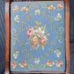 Antique Vintage Old Victorian SOLID Wood Wooden Kneeling Bench Foot Stool Ottoman Stand Floral Blue Fabric Needlepoint Design