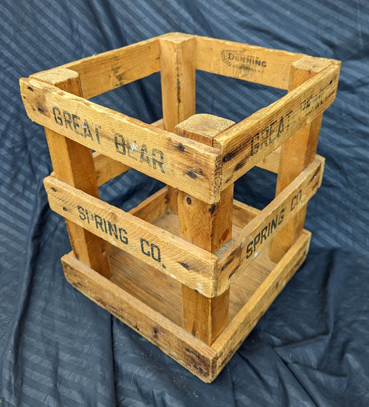 Vintage Antique Old "Great Bear Spring Co." Solid Pine Wood Wooden Crate Box Bin Table Foot Step Stool Plant Stand Side Accent Chair Seat Garden Bench