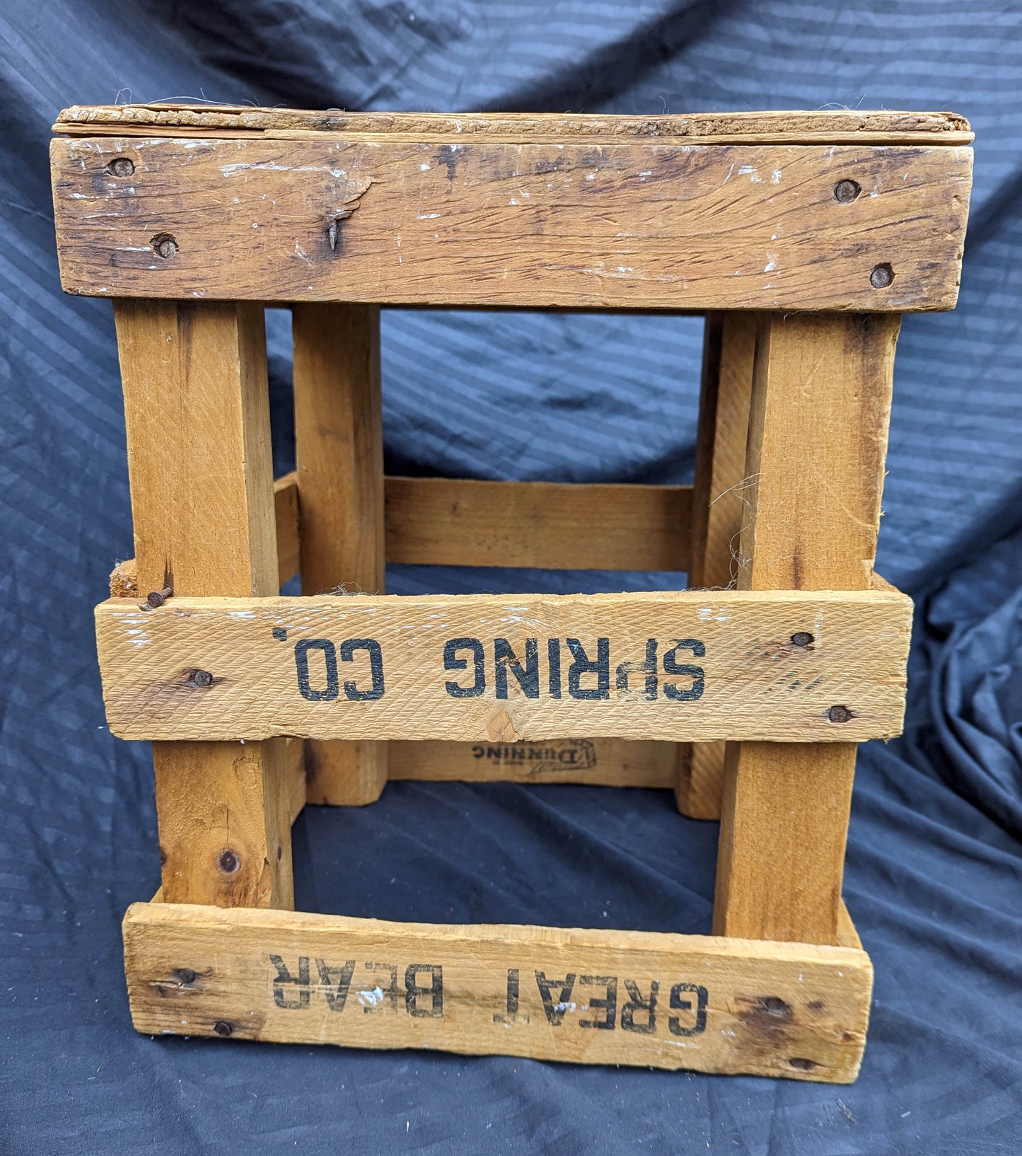 Vintage Antique Old "Great Bear Spring Co." Solid Pine Wood Wooden Crate Box Bin Table Foot Step Stool Plant Stand Side Accent Chair Seat Garden Bench