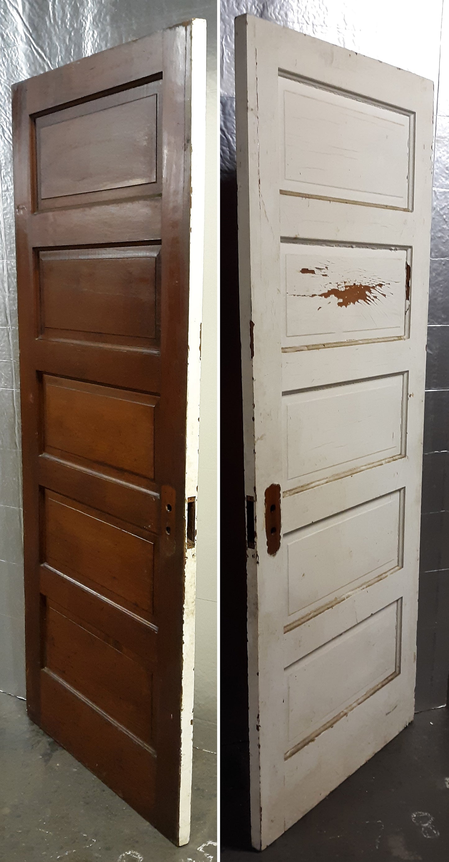 32"x80" Antique Vintage Old Reclaimed Salvaged Interior SOLID Wood Wooden Door 5 Panels