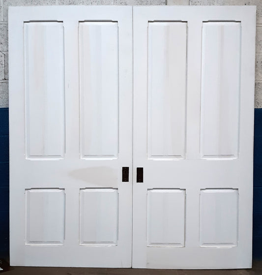 72x80x1.75" Pair Antique Vintage Old Reclaimed Salvaged Victorian SOLID Wood Wooden Double Pocket Doors