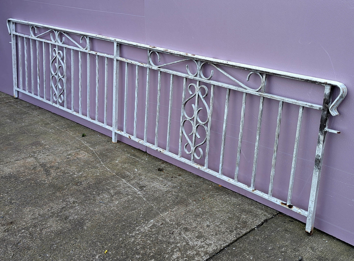 134"W Antique Vintage Old Salvaged Reclaimed Steel Wrought Iron Metal Handrail Porch Balcony Interior Exterior Garden Railing