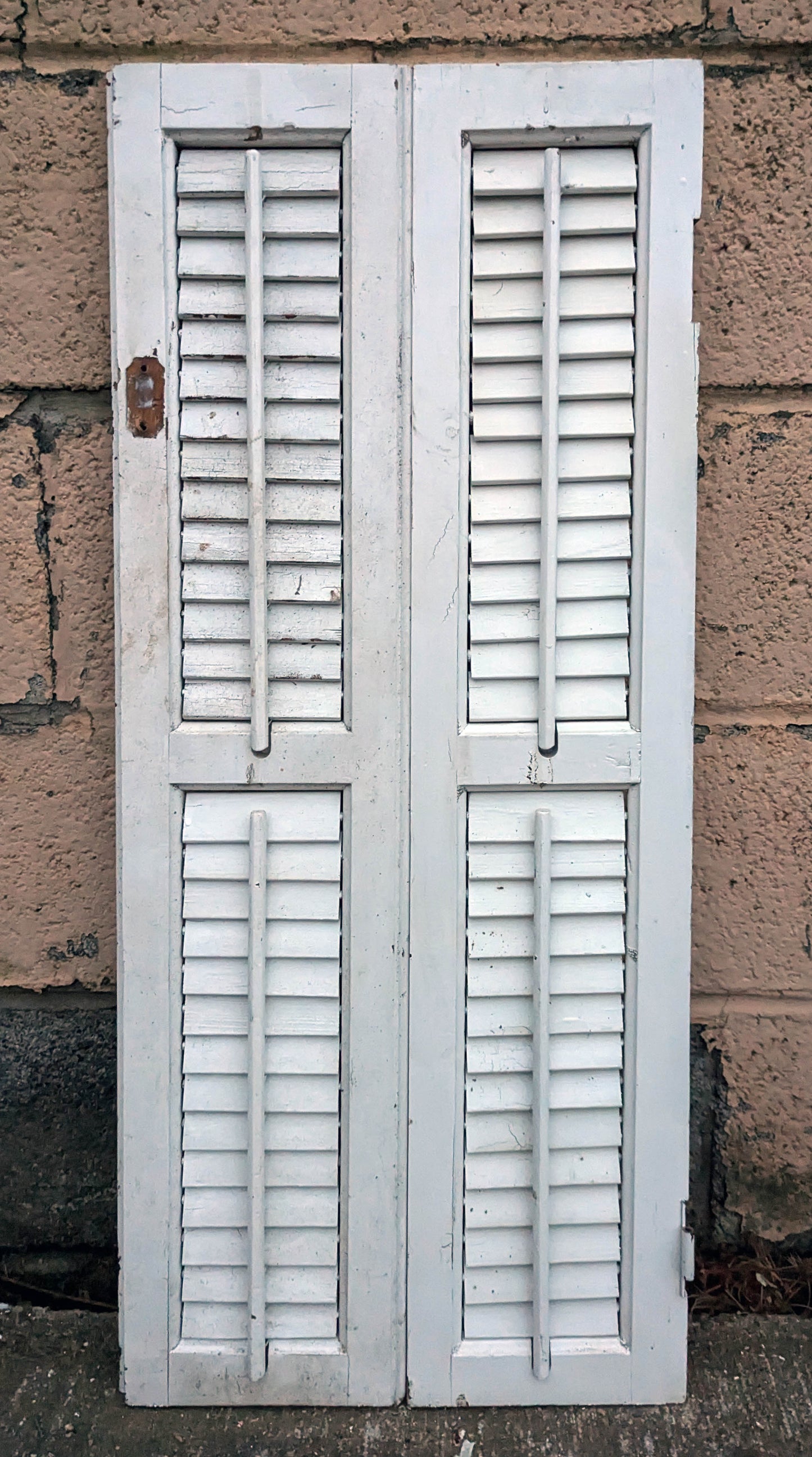 2 available 14"x33" Antique Vintage Old SOLID Wood Wooden Bifold Window Shutter Plantation Style Adjustable Louvers