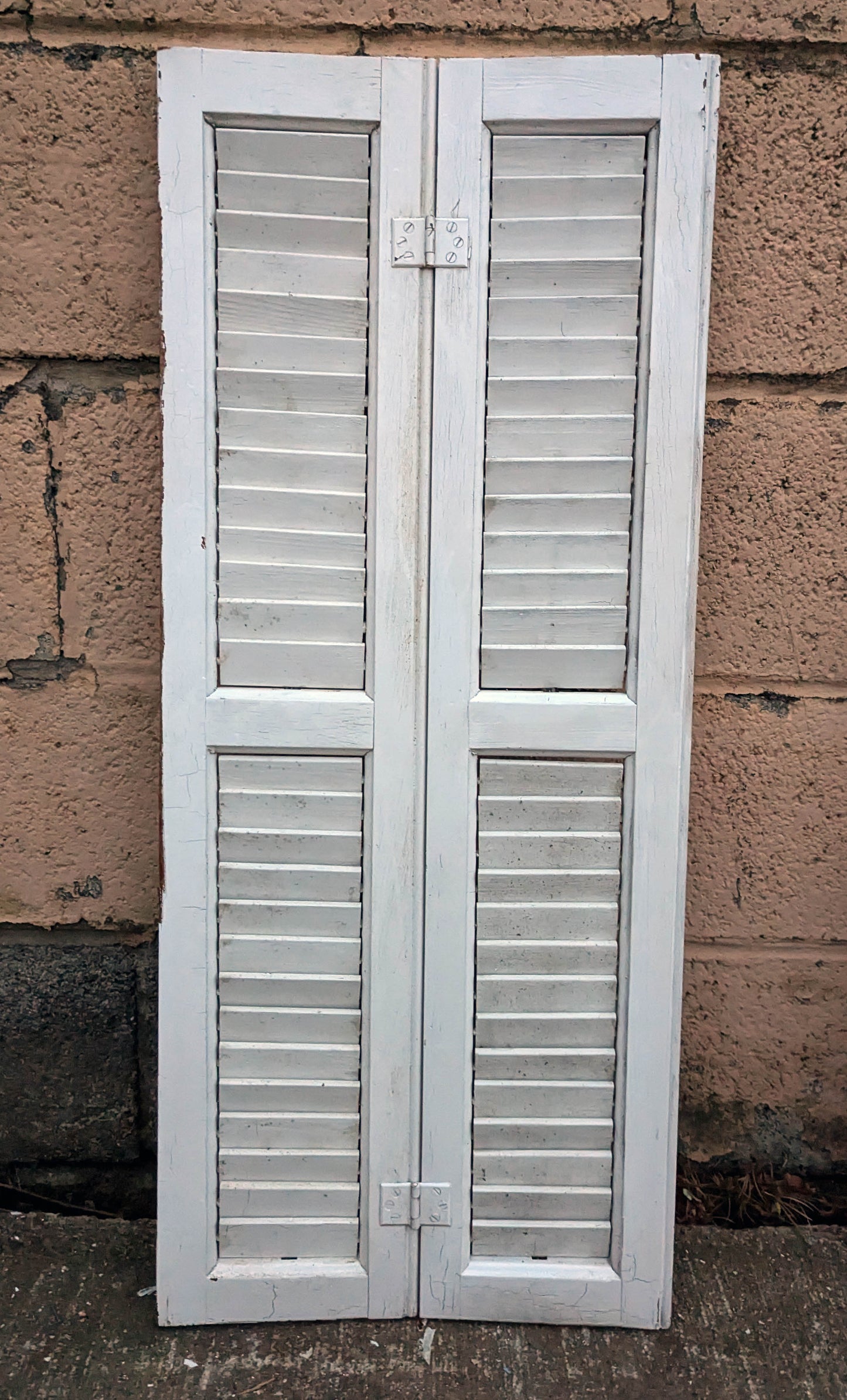2 available 14"x33" Antique Vintage Old SOLID Wood Wooden Bifold Window Shutter Plantation Style Adjustable Louvers