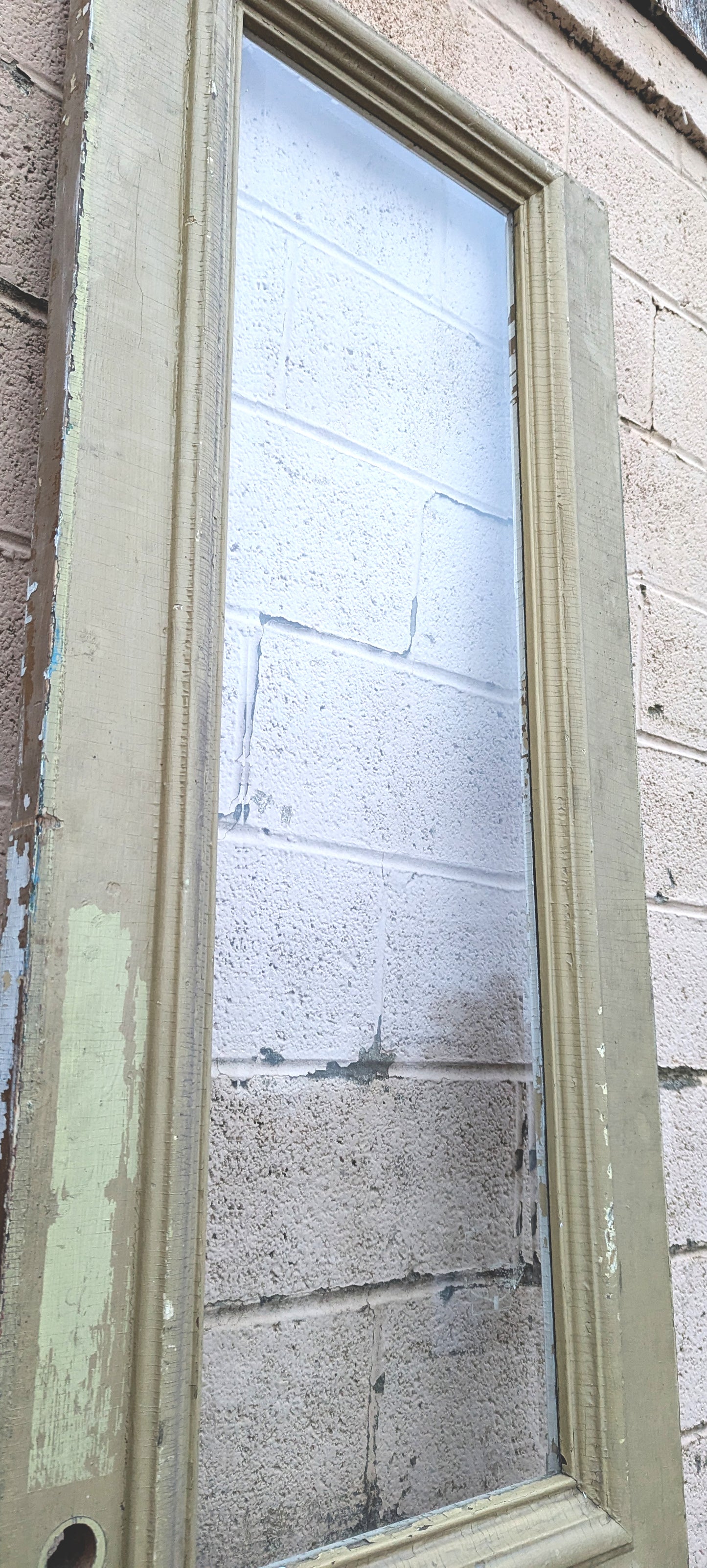 28"x92"x1.75" Antique Vintage Old Reclaimed Salvaged Victorian Eastlake SOLID Wooden Wood Exterior Entry Door Single Window Beveled Glass