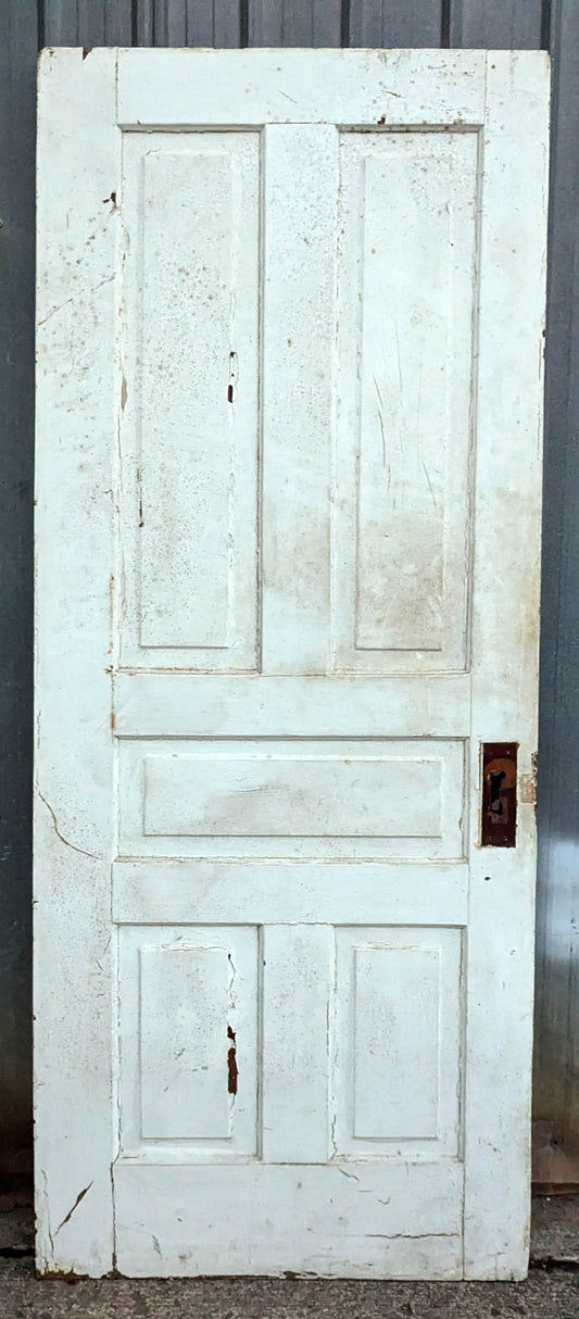 30"x79" Antique Vintage Old Reclaimed Salvaged Victorian SOLID Wood Wooden Entry Interior Door 5 Panels