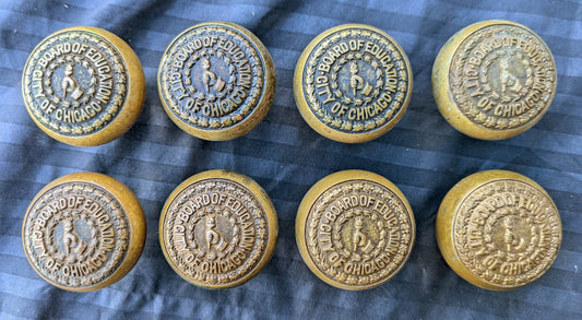 Lot of 8 Antique Vintage Old "City of Chicago Board of Education" SOLID Brass Doorknobs Door Knobs Handles