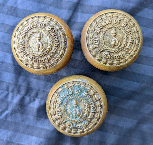 Lot of 3 Antique Vintage Old "City of Chicago Board of Education" SOLID Brass Doorknobs Door Knobs Handles (Copy)