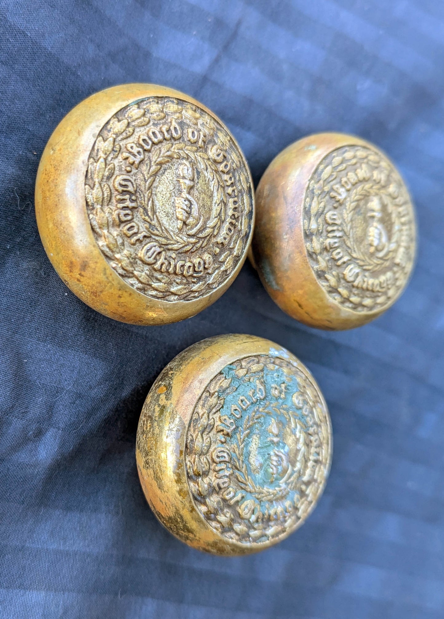 Lot of 3 Antique Vintage Old "City of Chicago Board of Education" SOLID Brass Doorknobs Door Knobs Handles (Copy)