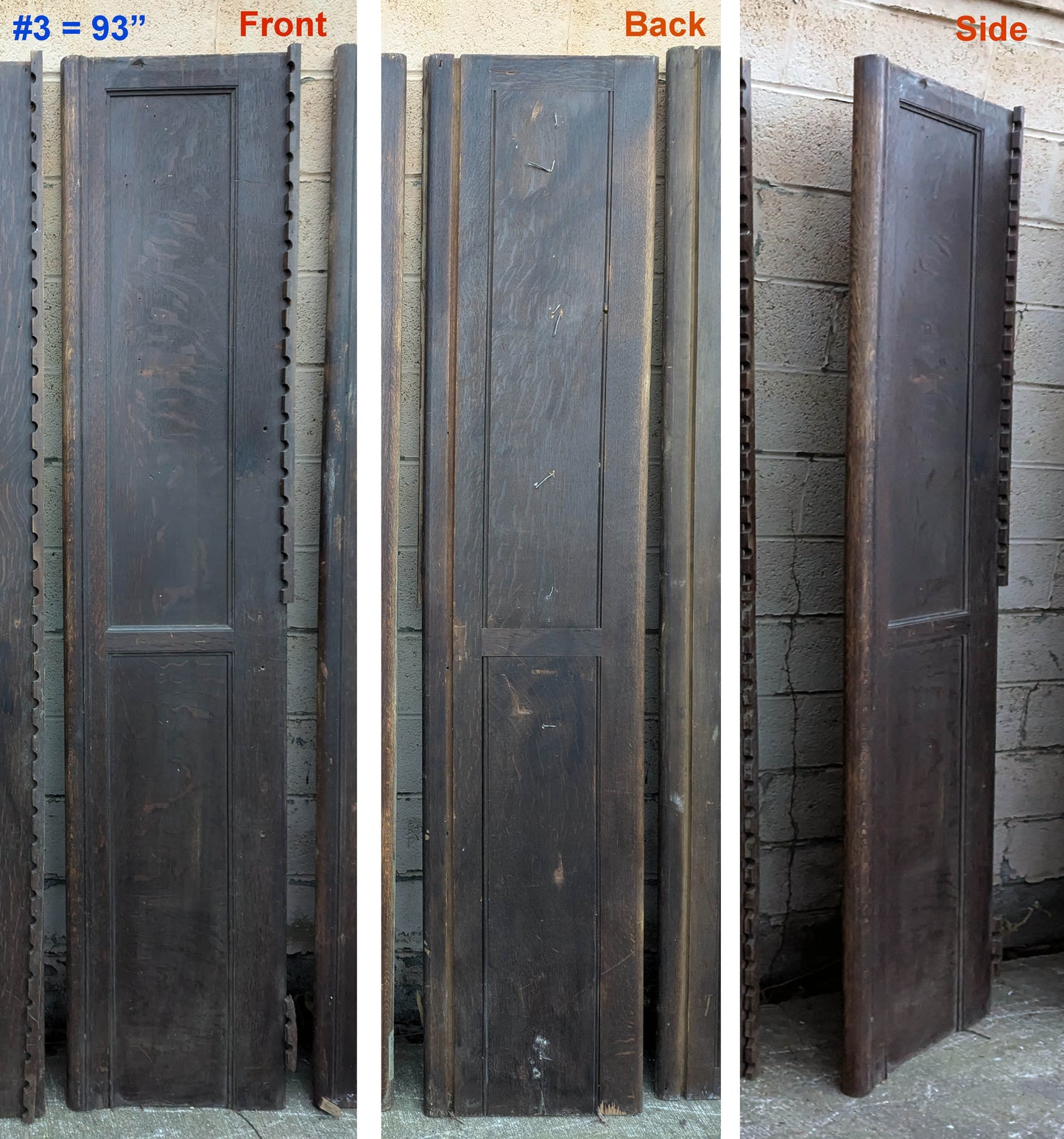 Lot of 9 Antique Vintage Old 8FT 20"W SOLID Riftsawn Oak Wall Panel Church Pew Back Boards Planks Closet Doors Wainscoting
