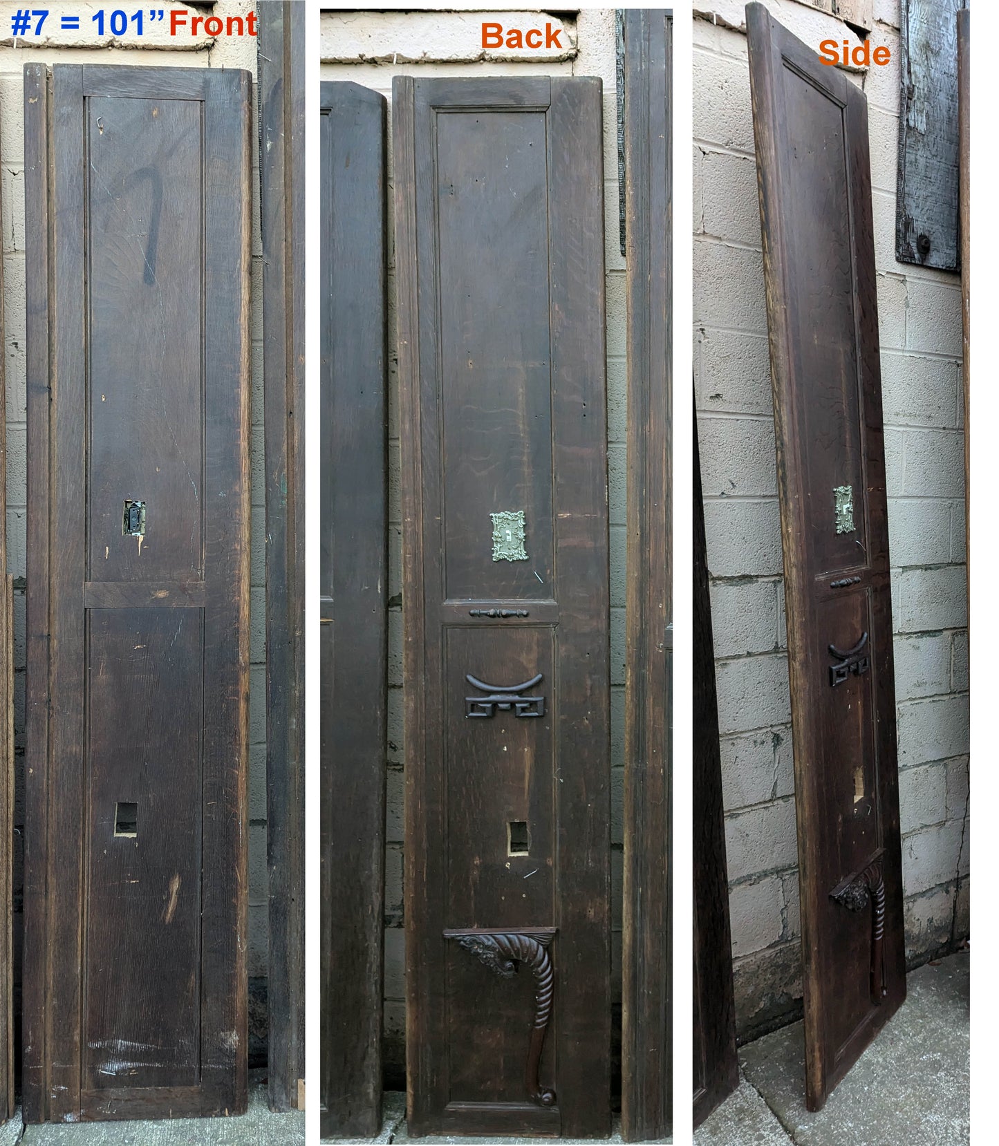 Lot of 9 Antique Vintage Old 8FT 20"W SOLID Riftsawn Oak Wall Panel Church Pew Back Boards Planks Closet Doors Wainscoting