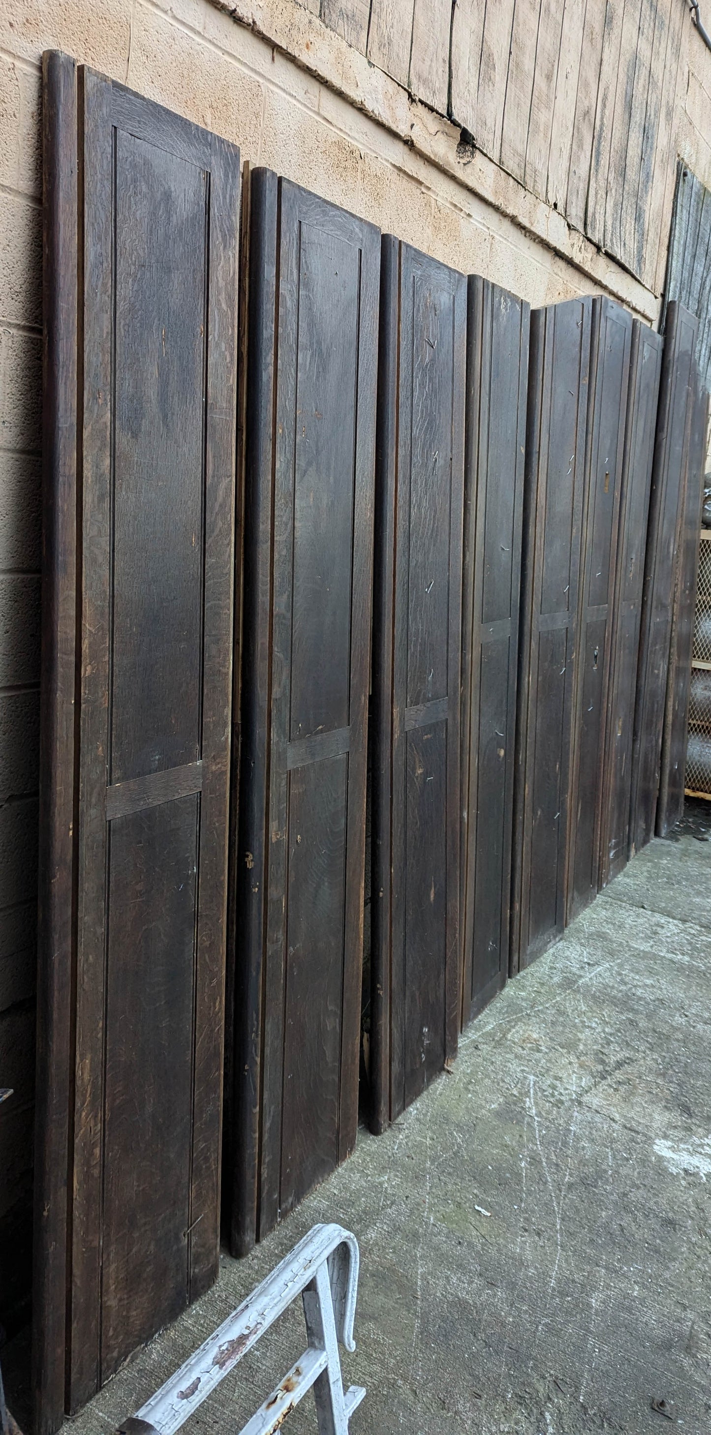 Lot of 9 Antique Vintage Old 8FT 20"W SOLID Riftsawn Oak Wall Panel Church Pew Back Boards Planks Closet Doors Wainscoting