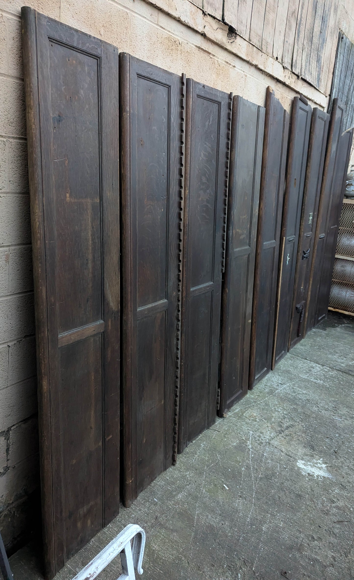 Lot of 9 Antique Vintage Old 8FT 20"W SOLID Riftsawn Oak Wall Panel Church Pew Back Boards Planks Closet Doors Wainscoting