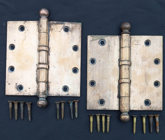 2 Pairs available 5"x5" Antique Vintage Old Reclaimed Salvaged "Stanley" SW Steel Bronze Ball Bearing Exterior Entry Door Hinges