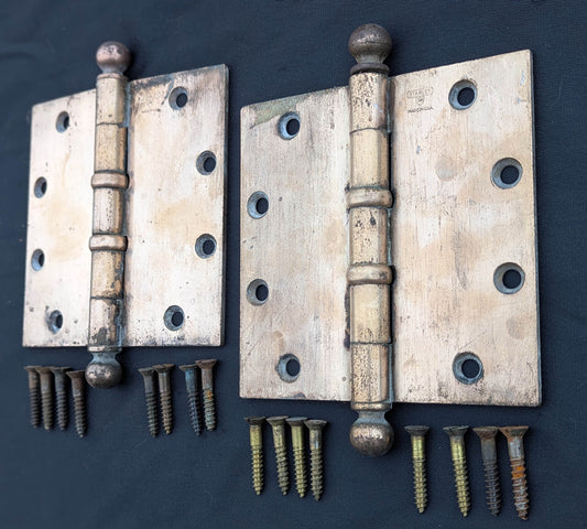 2 Pairs available 5"x5" Antique Vintage Old Reclaimed Salvaged "Stanley" SW Steel Bronze Ball Bearing Exterior Entry Door Hinges