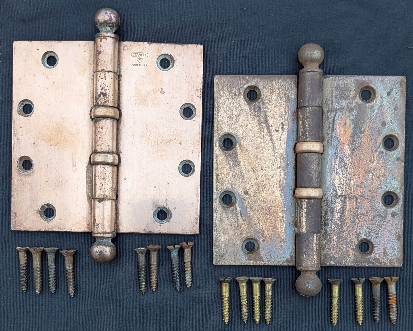 2 Pairs available 5"x5" Antique Vintage Old Reclaimed Salvaged "Stanley" SW Steel Bronze Ball Bearing Exterior Entry Door Hinges
