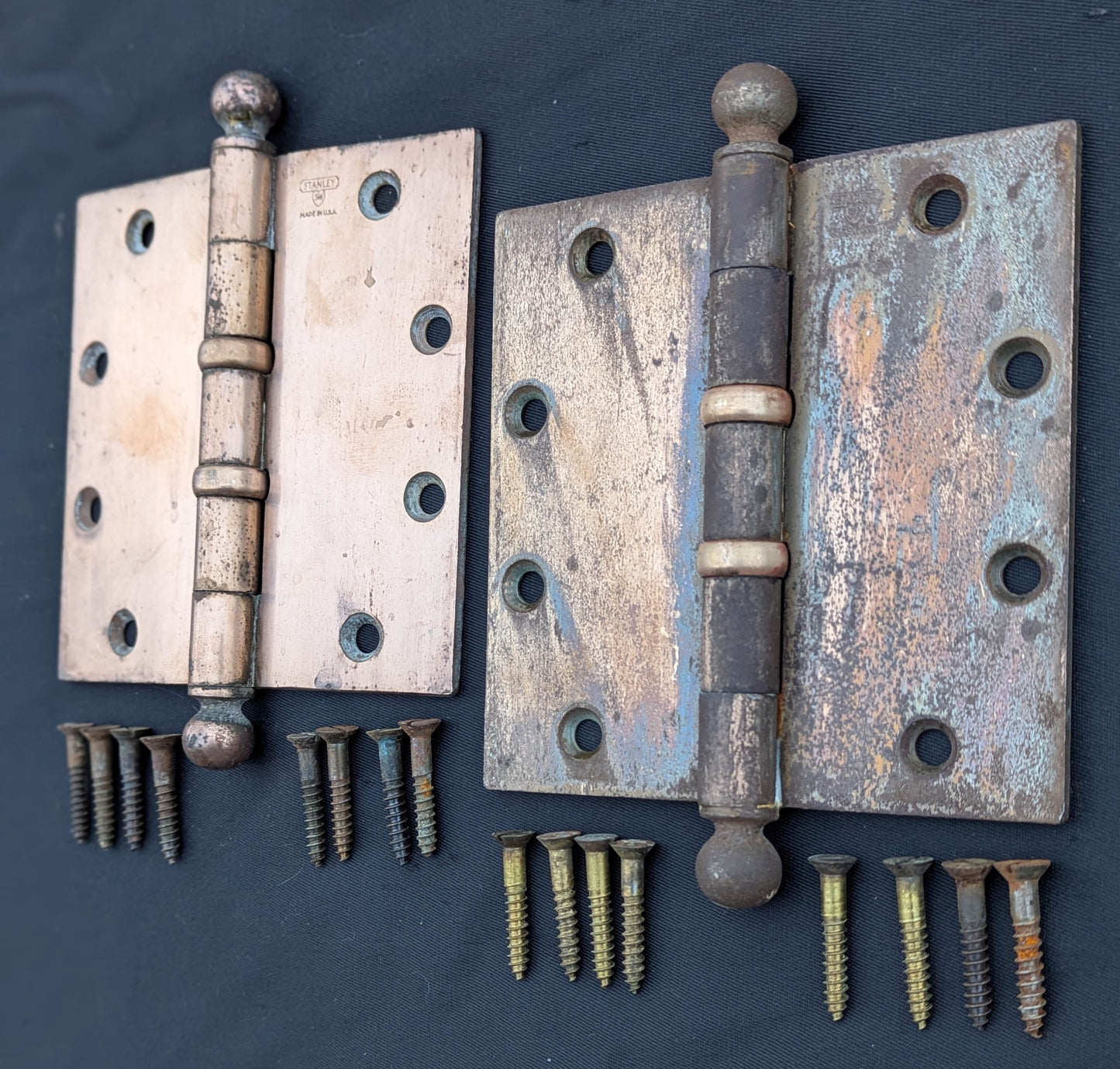 2 Pairs available 5"x5" Antique Vintage Old Reclaimed Salvaged "Stanley" SW Steel Bronze Ball Bearing Exterior Entry Door Hinges