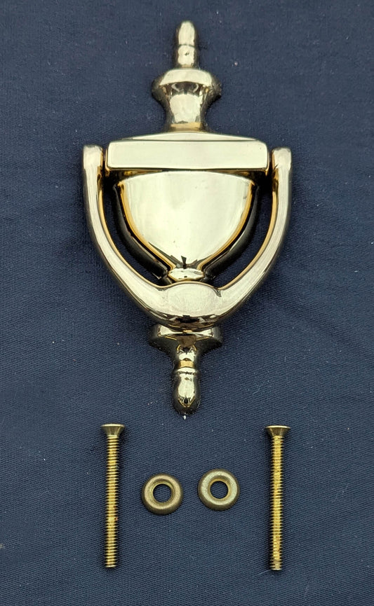 6" Vintage Antique Old NOS "Baldwin" Colonial Style SOLID Cast Brass Door Door Knocker Rapper Plate Polished Glossy