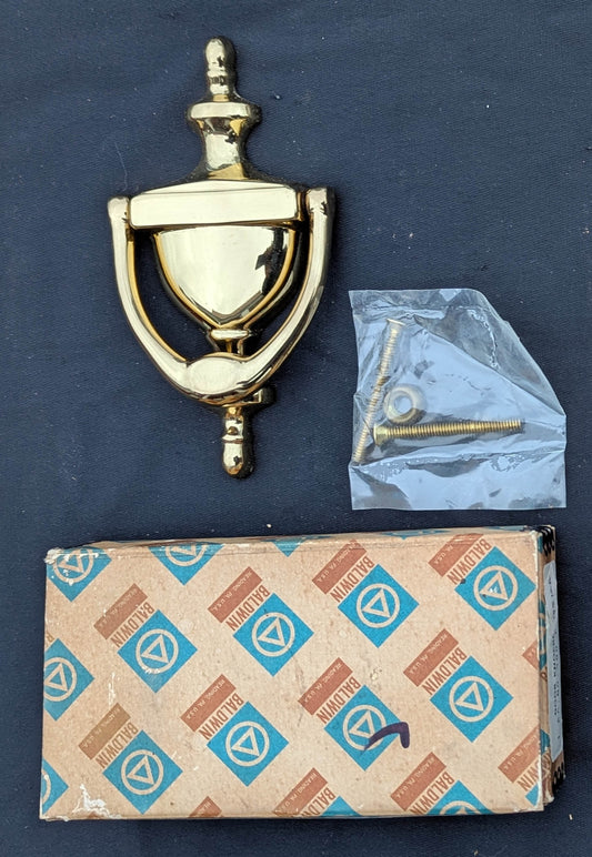 6" Vintage Antique Old NOS "Baldwin" Colonial Style SOLID Cast Brass Door Door Knocker Rapper Plate Polished Glossy